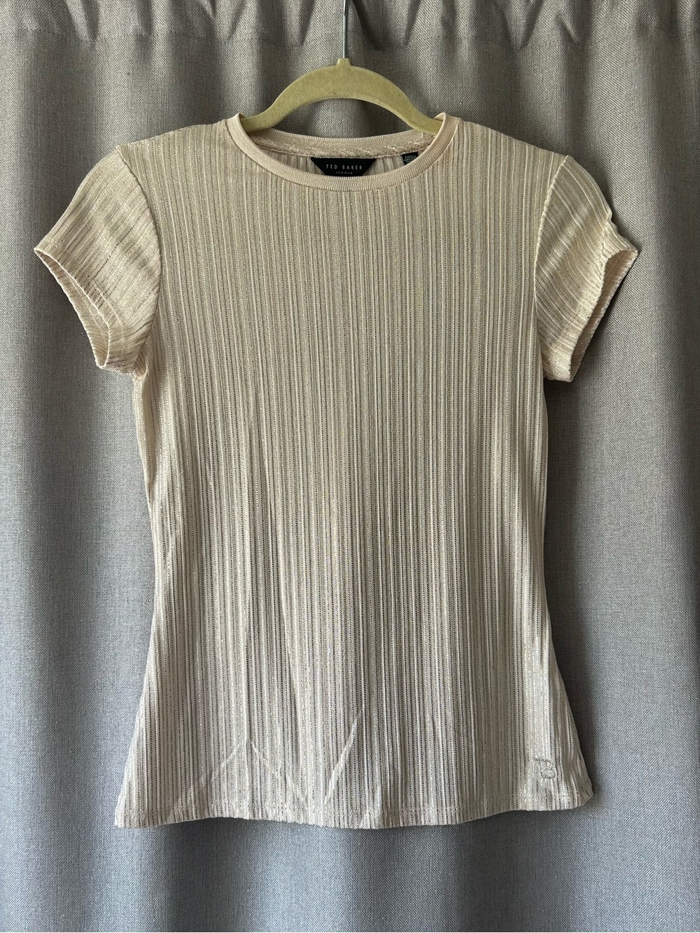 Ted Baker Katrino Metallic Ribbed Knit T-Shirt Gold Cream Size 0 US 2
